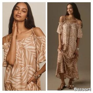 NWT Anthropologie - Conditions Apply Printed Tie-Strap Kaftan in Khaki